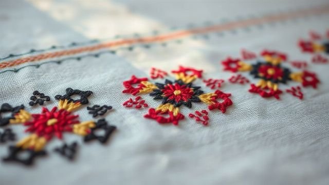 Close-up of traditional Croatian embroidery with silk threads