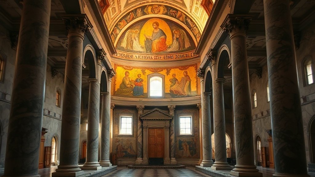 Golden Byzantine mosaics inside the Euphrasian Basilica in Poreč