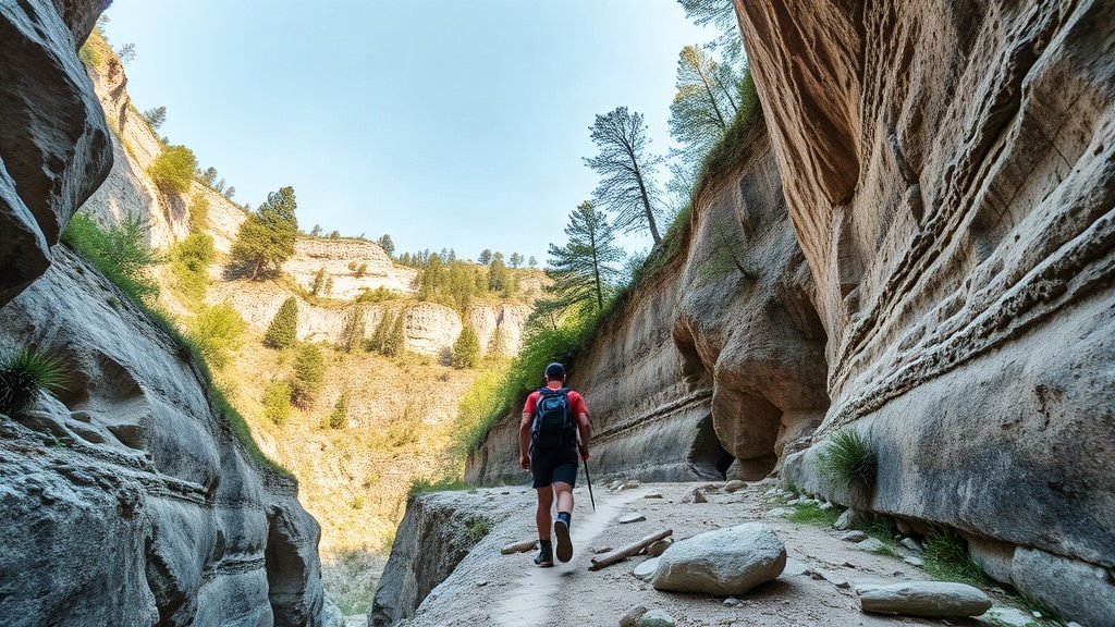 A hiker walking through the limestone canyon of Paklenica National Park