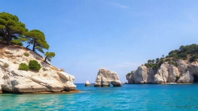 View of the rugged coastline and turquoise sea at Dugi Otok, Croatia.