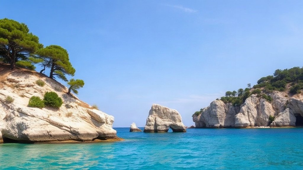 View of the rugged coastline and turquoise sea at Dugi Otok, Croatia.