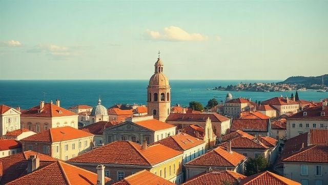 View over the old town of Split with the bell tower and red rooftops