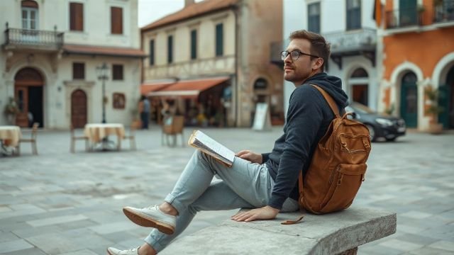 A traveller practicing Croatian phrases