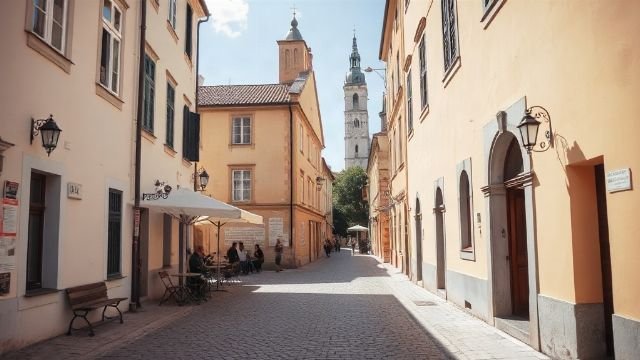 Cobbled street in Zagreb's Upper Town with historic buildings
