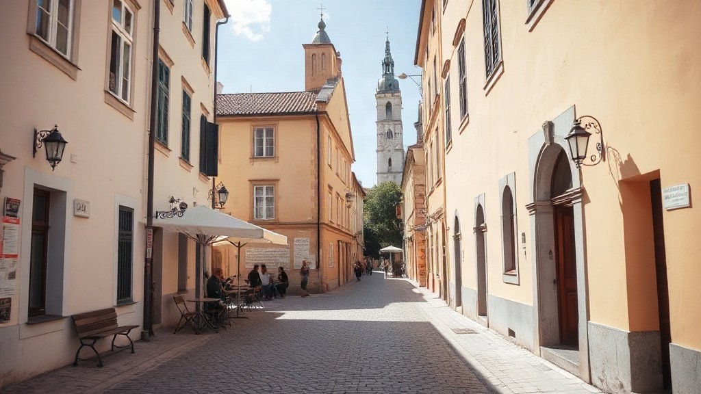 Cobbled street in Zagreb's Upper Town with historic buildings