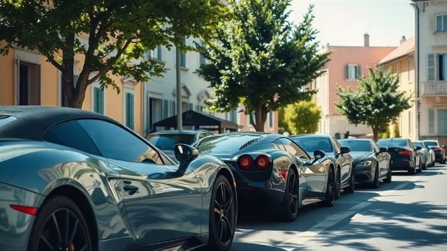 Luxury cars parked on a street in a Croatian town