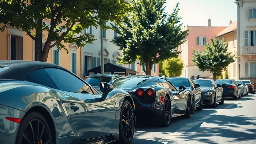 Luxury cars parked on a street in a Croatian town
