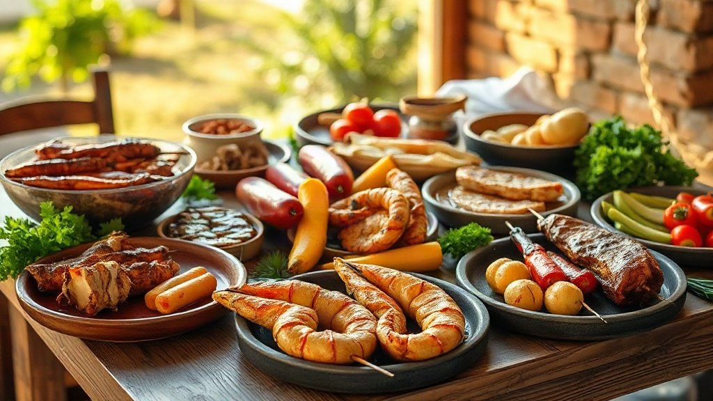 Traditional Croatian dishes served on a rustic wooden table