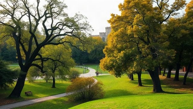 Historic park with pathways and trees near Daruvar Castle in Croatia