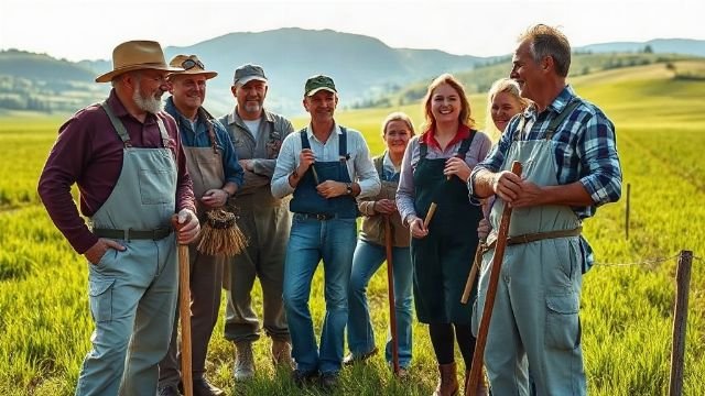 Farmers working together in a Croatian field