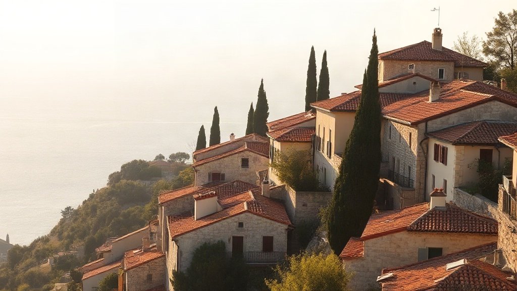 Stone houses with terracotta roofs on a Croatian hillside