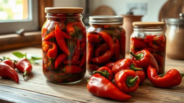 Jars of homemade ajvar with roasted red peppers