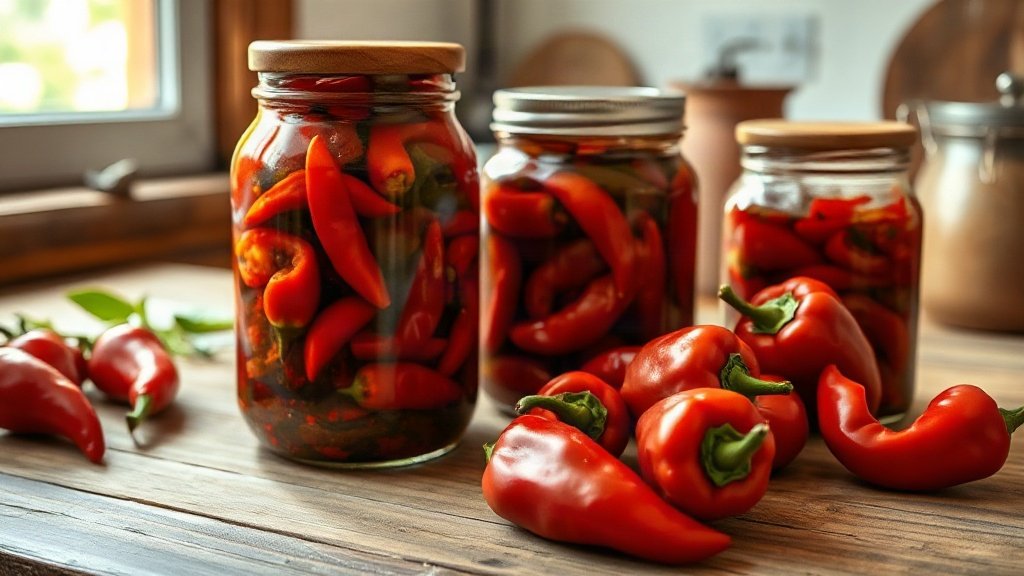 Jars of homemade ajvar with roasted red peppers