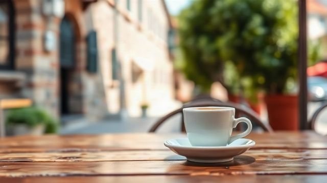 A cup of coffee on a cafe table