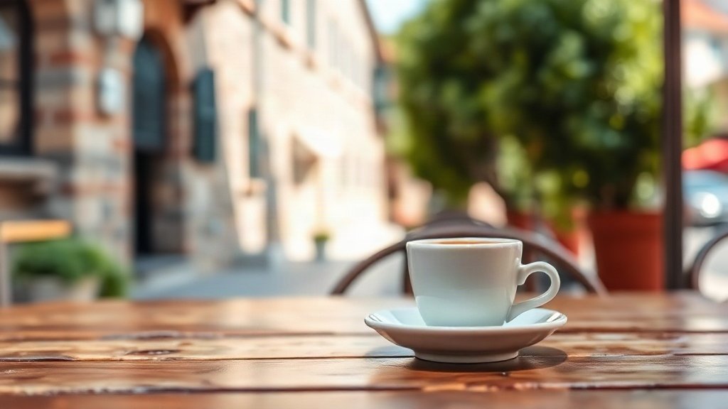 A cup of coffee on a cafe table