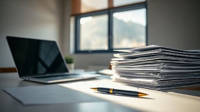 Close-up of work permit application documents on a tidy desk in Croatia