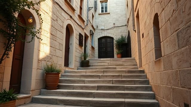 Stone courtyard in a Dalmatian old town at dusk
