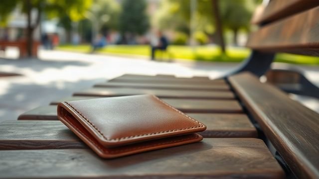 A wallet lying on a park bench in Zaprešić, Croatia