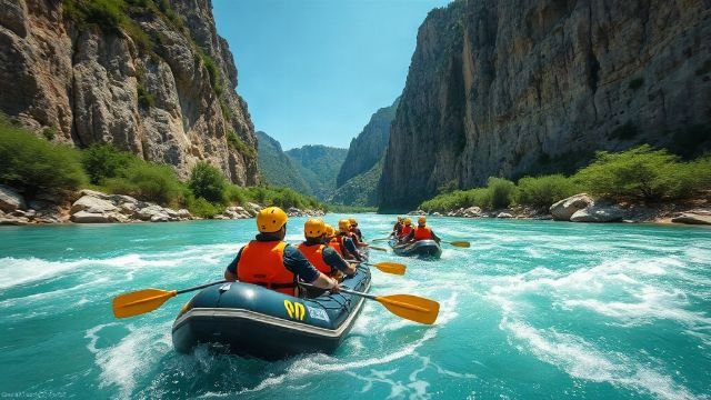 Rafters navigating rapids on the Cetina River in Croatia