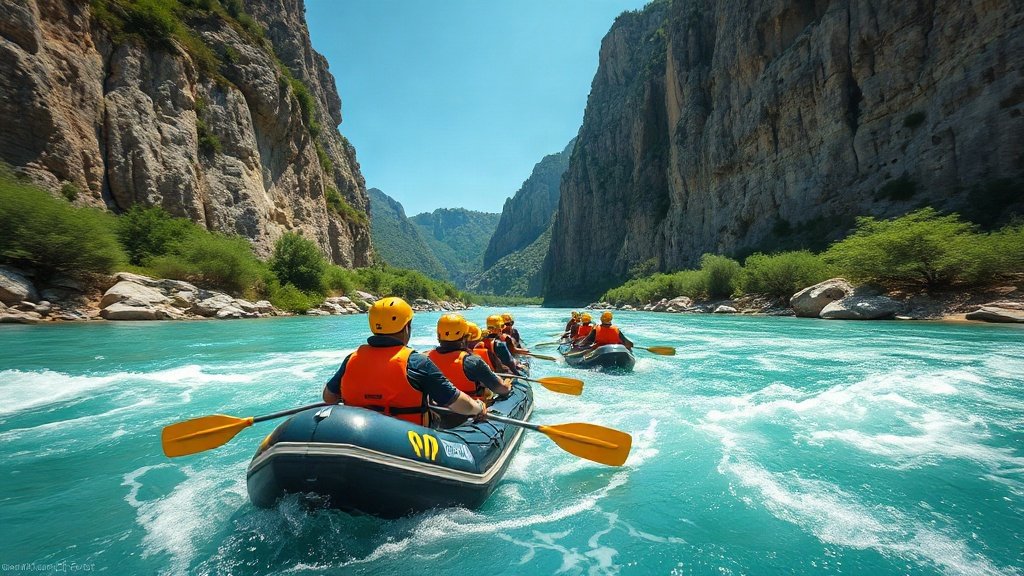 Rafters navigating rapids on the Cetina River in Croatia