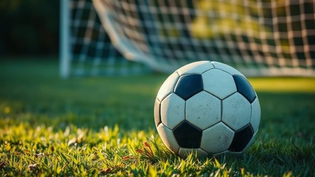 Close-up of a football on grass