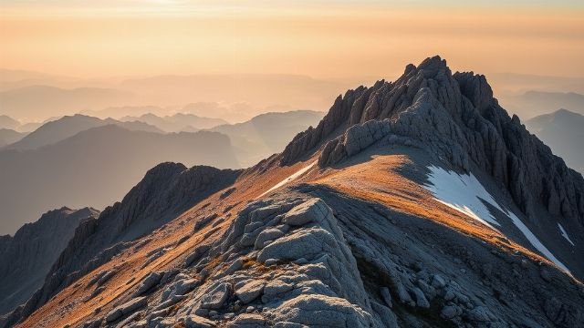 Rugged limestone peaks of the Julian Alps under a clear summer sky