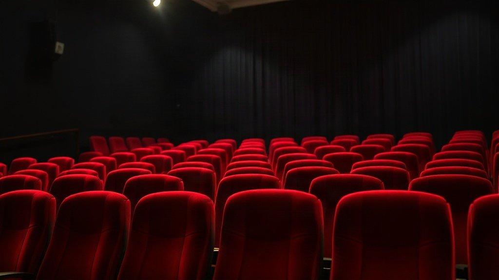 Rows of empty red seats in a cinema auditorium