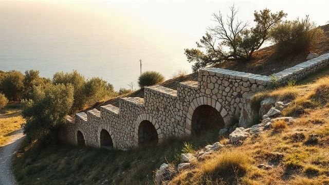 A dry stone wall in a Croatian landscape.