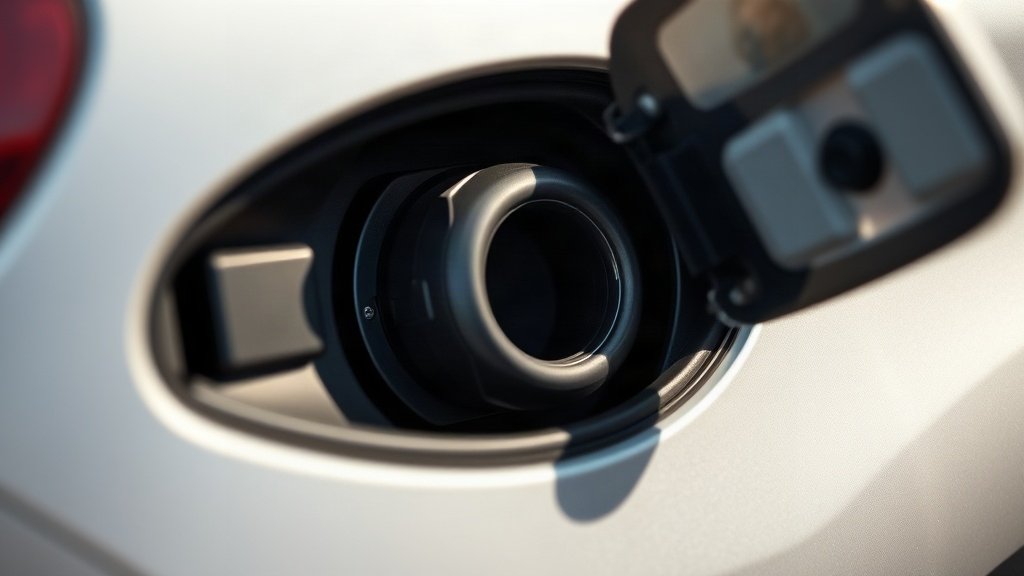 Close-up of a car fuel filler cap showing small ventilation hole