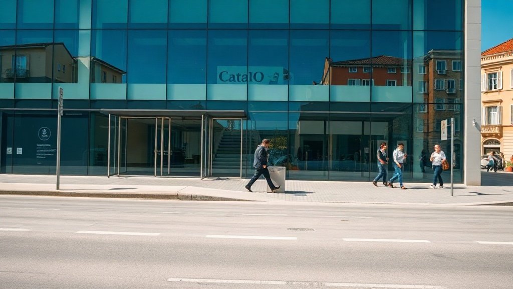 A modern office building with a glass facade