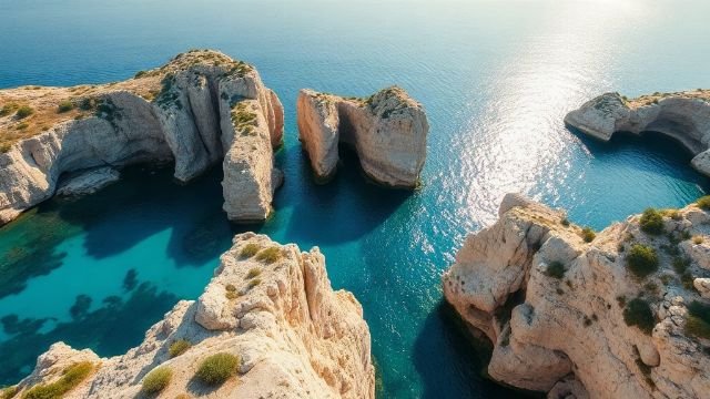 Rocky coastline of Vis island with turquoise sea