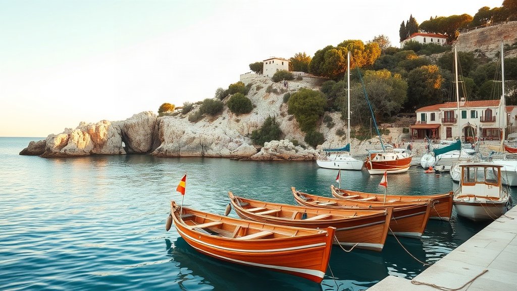 A quiet stone harbour on a Croatian island in soft autumn light